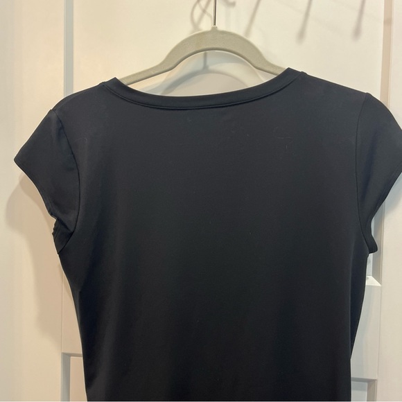 Athleta Dress Womens Black Nectar Faux Wrap Ruched Side Surplice Stretch Size MP - Picture 8 of 10